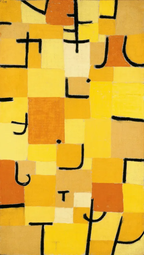 Paul Klee, Zeichen in Gelb, 1937, 210 (U 10), Pastell auf Baumwolle auf Kleisterfarbe auf Jute auf Keilrahmen, 83,5 x 50,3 cm, Fondation Beyeler, Riehen/Basel, Sammlung Beyeler